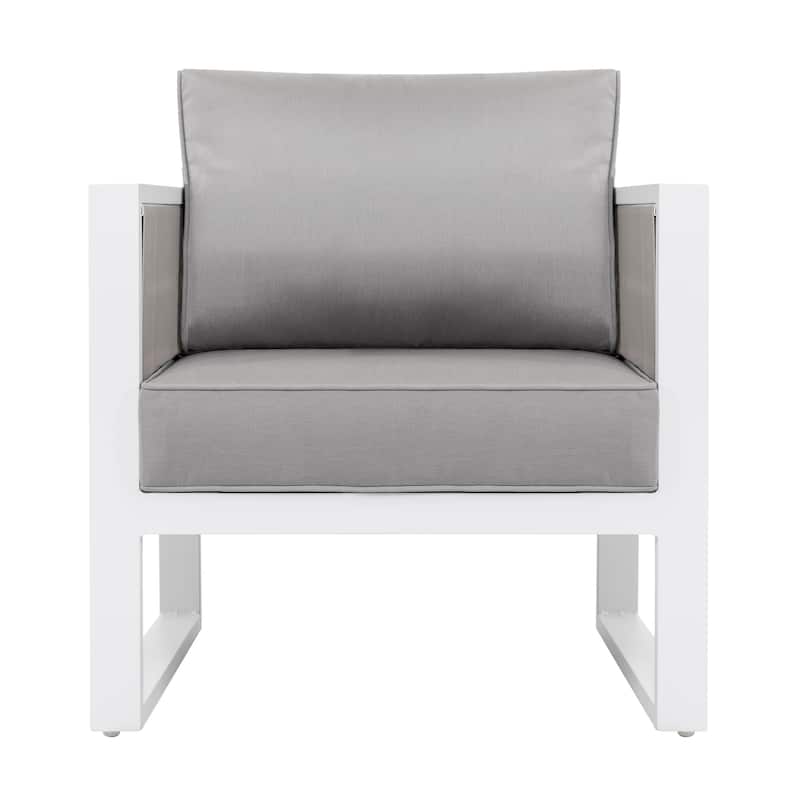 Outdoor Armchair with Cushion and Pillow, All-aluminum, Imitation Wood
