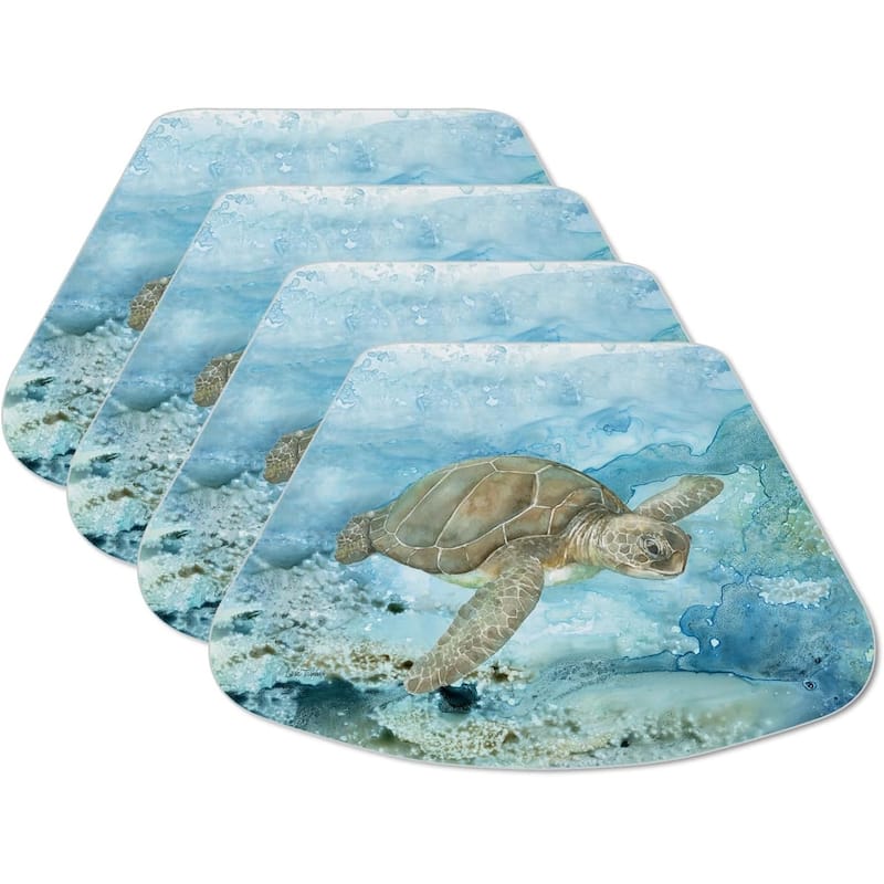 Under Sea Life Wedge Shaped Reversible Flexible Plastic Placemat 4 Pack Made in The USA 17.75" x 11.25" Reversible, Wipes Clean - Set of 4 - Multi