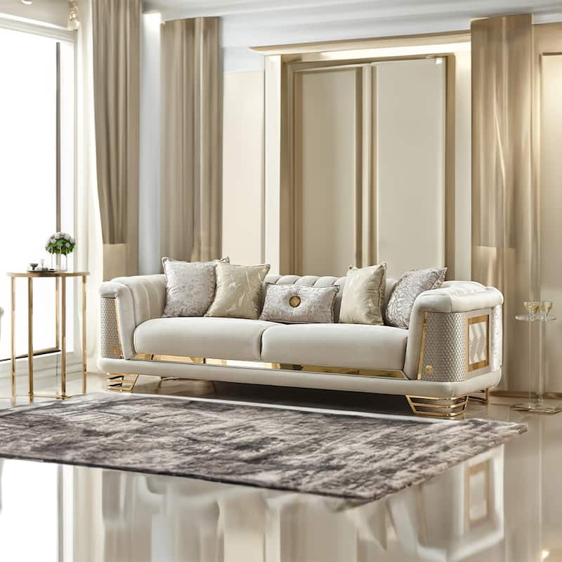 Renillo Modern Upholstered 98'' Velvet Pillow Back - Cream