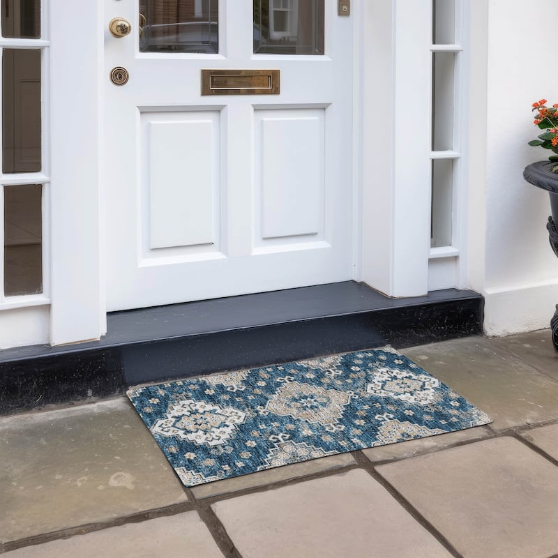 Machine Washable Indoor/ Outdoor Chantille Boho Tribal Rug - Navy - 1'8" x 2'6"