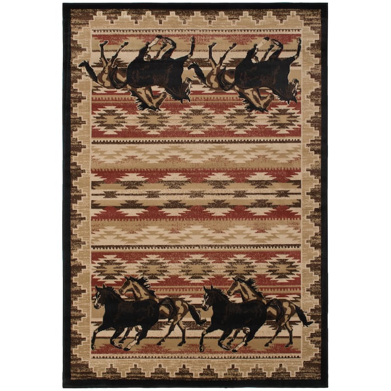 Lodge King Untamed Equestrian Horse Area Rug - 7'10" x 9'10"