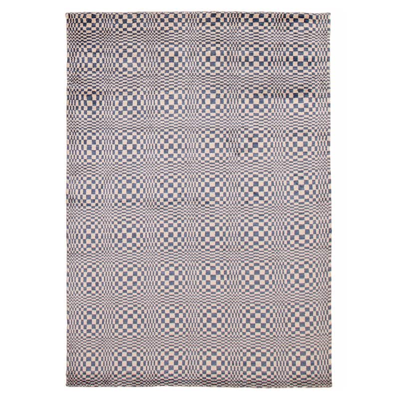 ECARPETGALLERY Hand Loomed Kashkuli Gabbeh Cream, Dark Blue Viscose Rug - 5'4 x 7'7 - Cream/ Dark Blue - 5'4 x 7'7