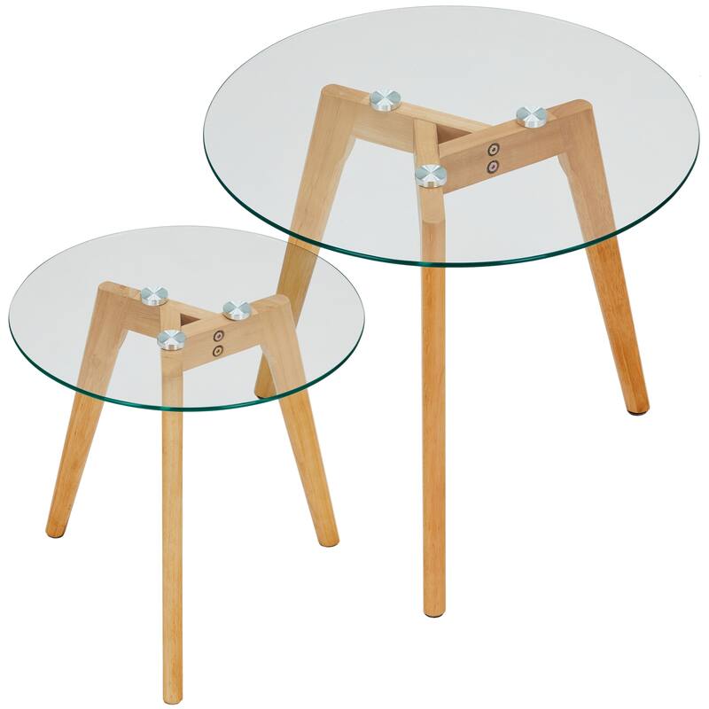 Set of Two Mixed Material Mid-Century Modern Glass Nesting Tables - Natural