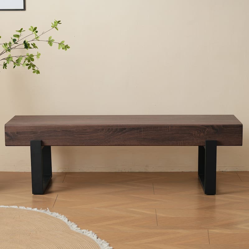 59" Farmhouse Dining Bench for Entryway, Hallway, and Bedroom - Black + Dark Walnut