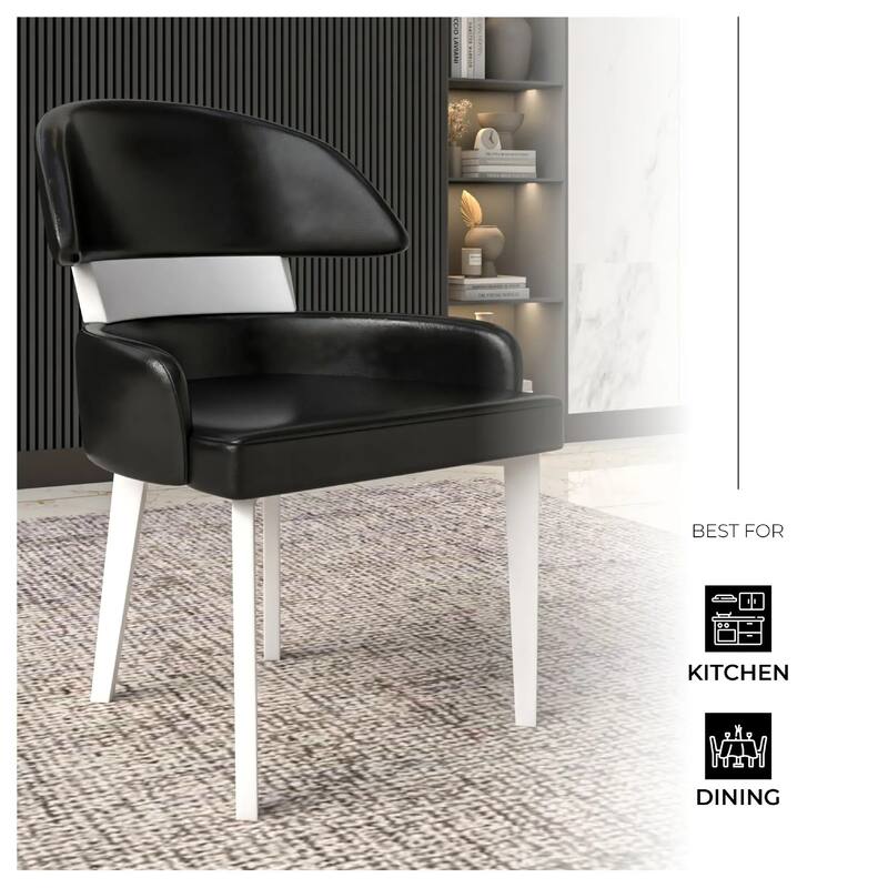 Ethos Leather Dining Chair with Rubberwood Legs Curved Back Accent Chair for Kitchen and Dining Room Set of 2