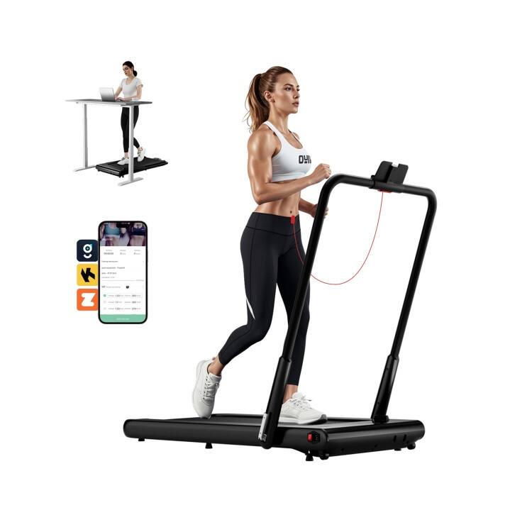 3-in-1 Metal Folding Treadmill with Smart Apps Remote Control and LED Display - 52.5" x 27" x 42.7" (L x W x H) - Black