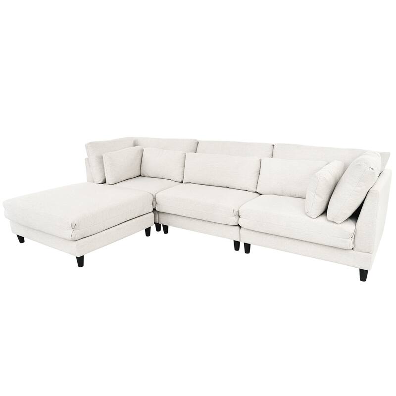 Modern Sectional Sofa with Piping Stitch Detail and Removable Ottoman and 5 pillows for Living Room or Guest Room