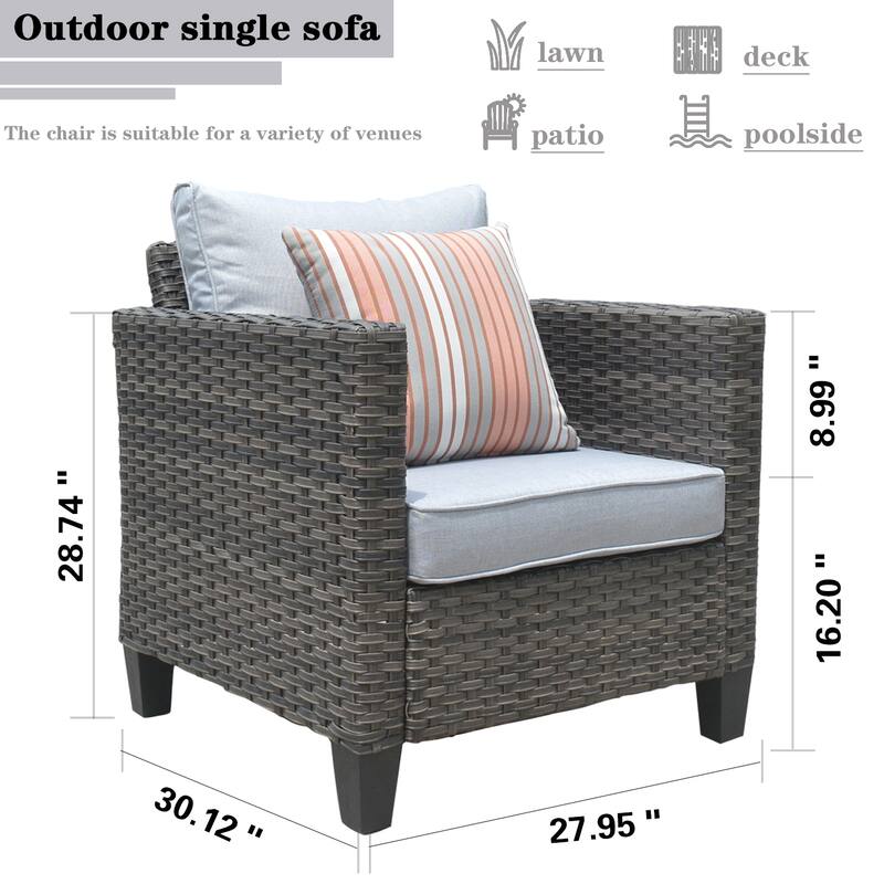 OVIOS 7-piece Wicker Sectional Sofa Swivel Rocking Chair Set With Fire Pit