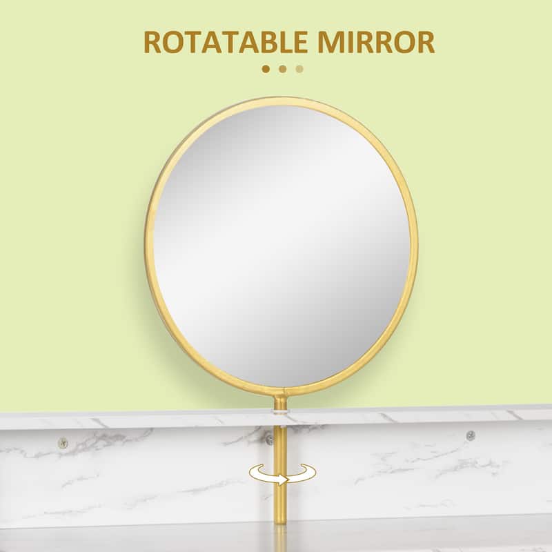 HOMCOM Modern Vanity Makeup Desk with Mirror, Dressing Table, White & Gold