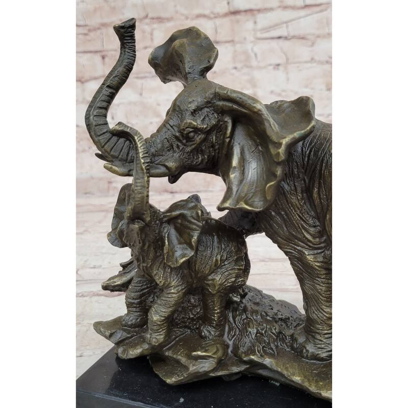 Mother Imitative Elephant Calf Bronze Statue Sculpture Figure On Marble Base Barye