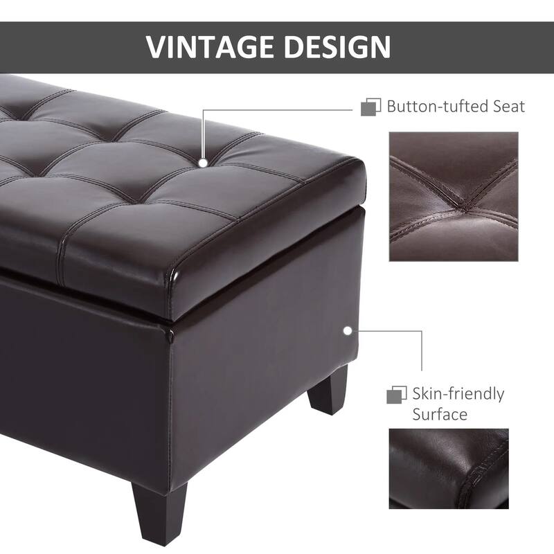51" Ottoman Storage Bench, Faux Leather Storage Chest with Lift Top