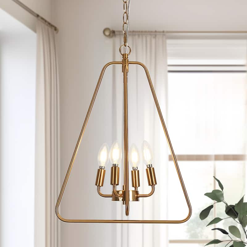 Modern Gold 4-Light Lantern Chandelier Dimmable Pendant for Kitchen Island Foyer - Brass Gold - 15.7"Dx20.9"H