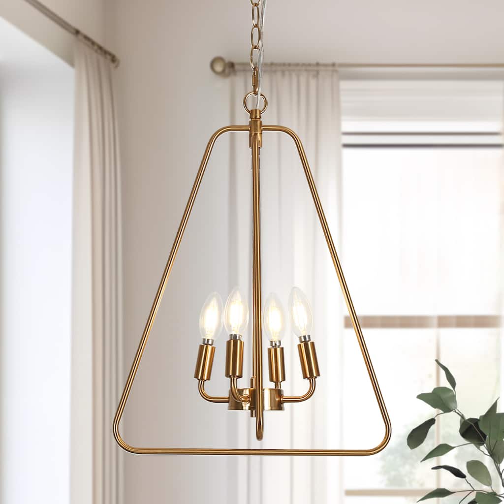 Modern Gold 4-Light Lantern Chandelier Dimmable Pendant for Kitchen Island Foyer - Brass Gold - 15.7"Dx20.9"H