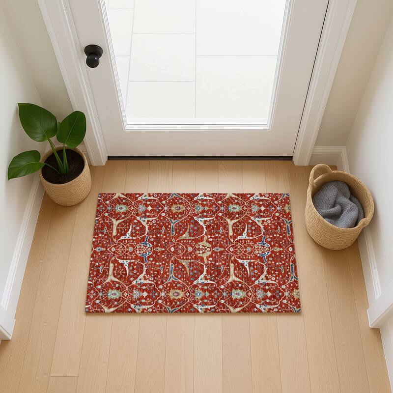 Machine Washable Indoor/ Outdoor Traditional Persian Chantille Rug