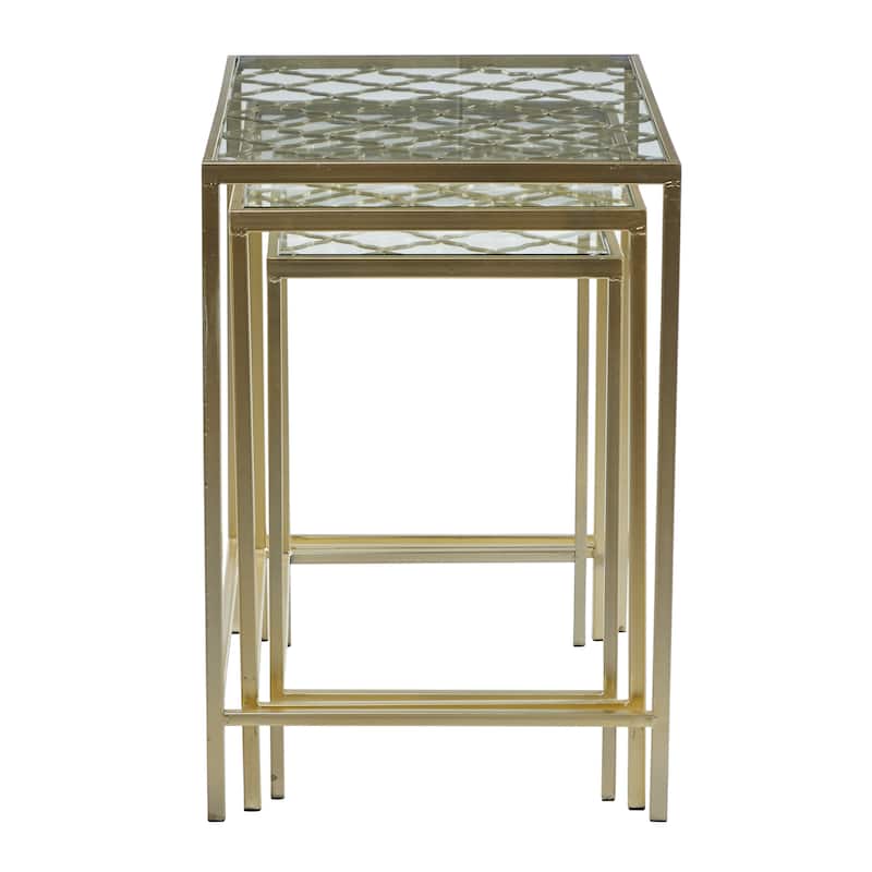 Metal Accent Table with Clear Glass Top - Set of 3 Gold - Roche River Decor - 17"Wx24"Lx24"H