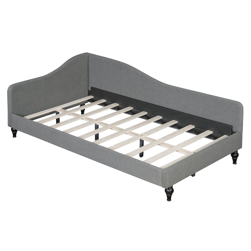 Twin Size L-Shaped Linen Daybed, with Solid Wood Legs, Gray