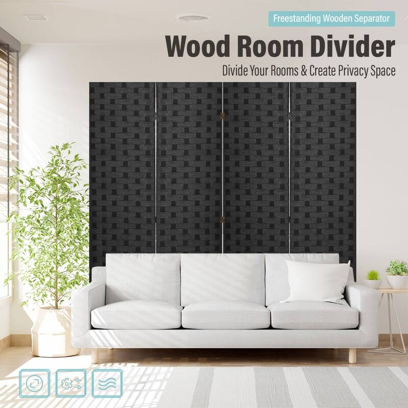 Thane Black 6ft Wood 4-Panel Folding Room Divider Screen - Black