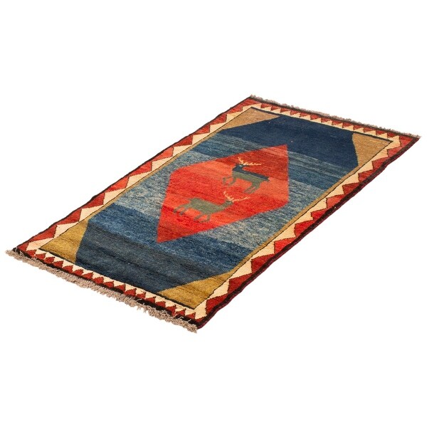 ECARPETGALLERY Hand-knotted Kashkuli Gabbeh Blue Wool Rug - 3'6 x ECARPETGALLERY Hand-knotted Kashkuli Gabbeh Blue Wool Rug - 3'6 x
