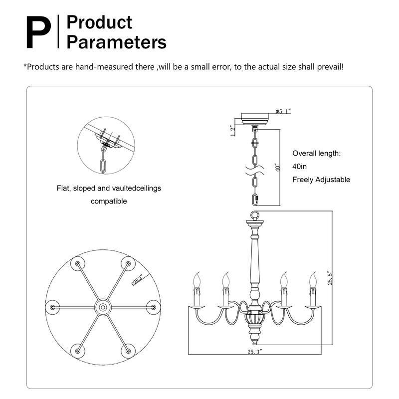 Retro 6-Light Candlestick Design Chandelier, Height Adjustable, for Dining Room, Kitchen, Living Room and Bedroom