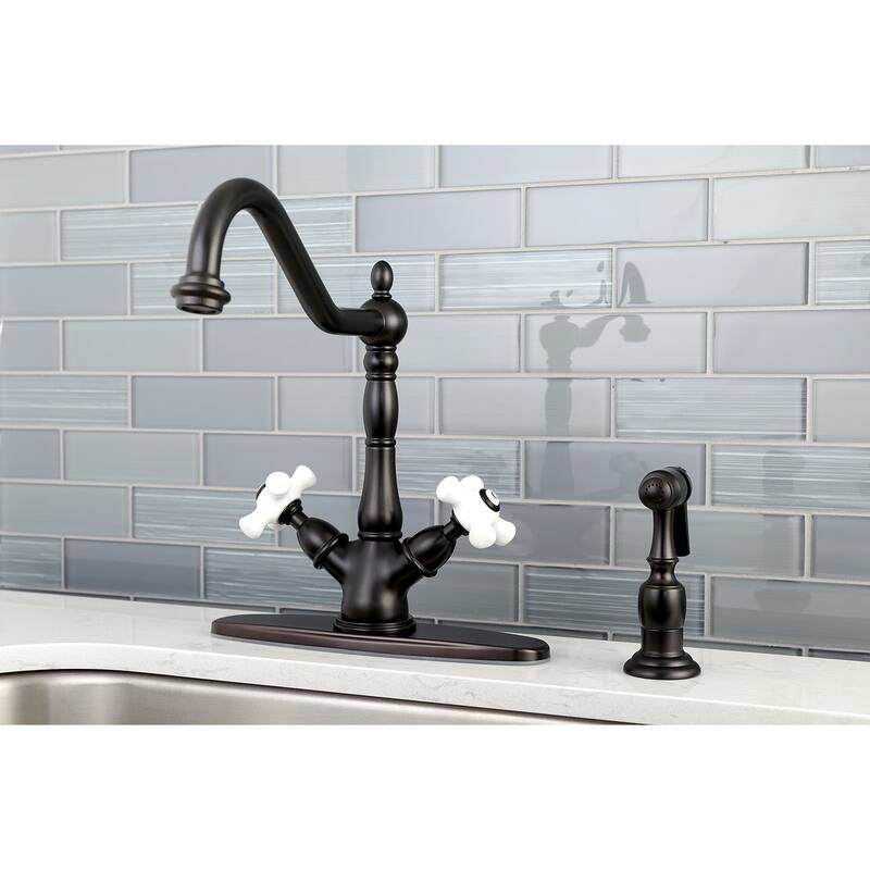 Kingston Brass Heritage Two-Handle Kitchen Faucet with Brass Sprayer