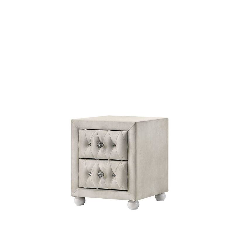 Beige Fabric Nightstand with 2 Storage Drawers, Wood and MDF Construction