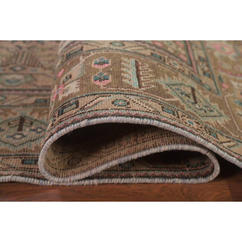 Hand Knotted Oriental 100% Wool Carpet Traditional Medallion Peach Tabriz Area Rug - 9' 7'' X 6' 7''