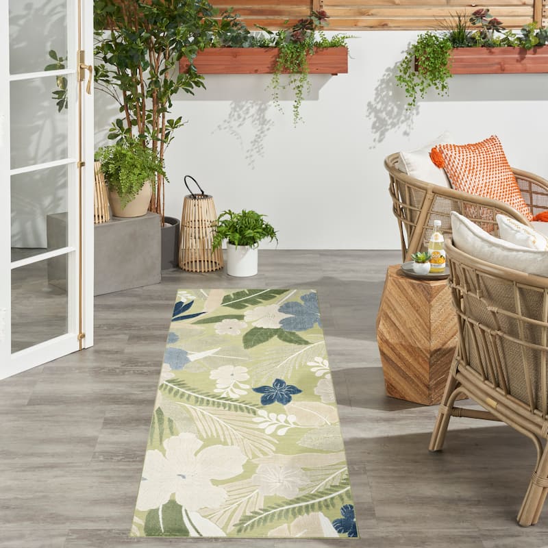 Nourison Suncoast Indoor/Outdoor Floral Area Rug. - 2' x 6' - Green/Blue