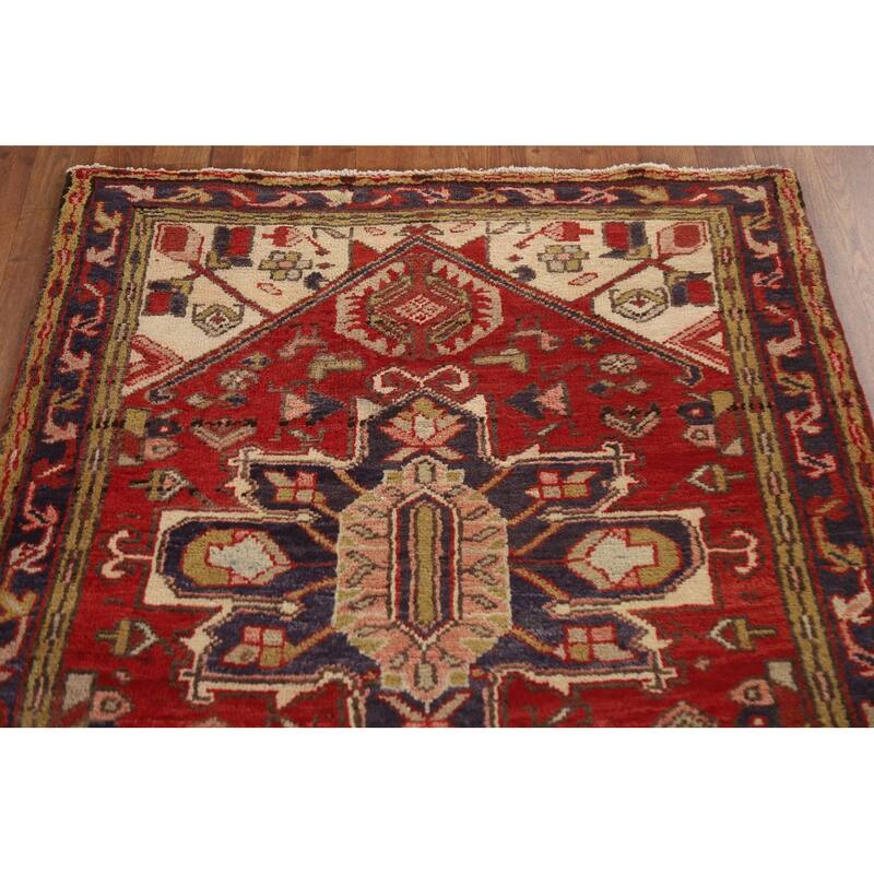 Handmade Vegetable Dye Heriz Persian Vintage Runner Rug - 3'6"x 10'8"