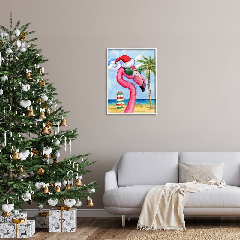 Stupell Flamingo Tropical Christmas Framed Giclee Art Design by Paul Brent