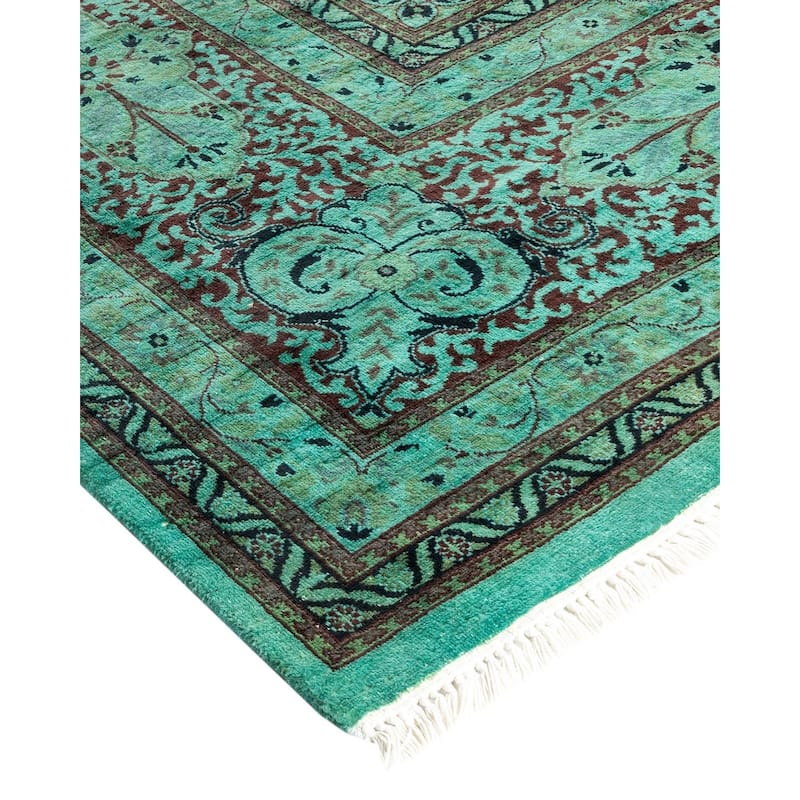 Overton Hand Knotted Wool Vintage Inspired Modern Contemporary Overdyed Green Area Rug - 10' 1" x 14' 2"