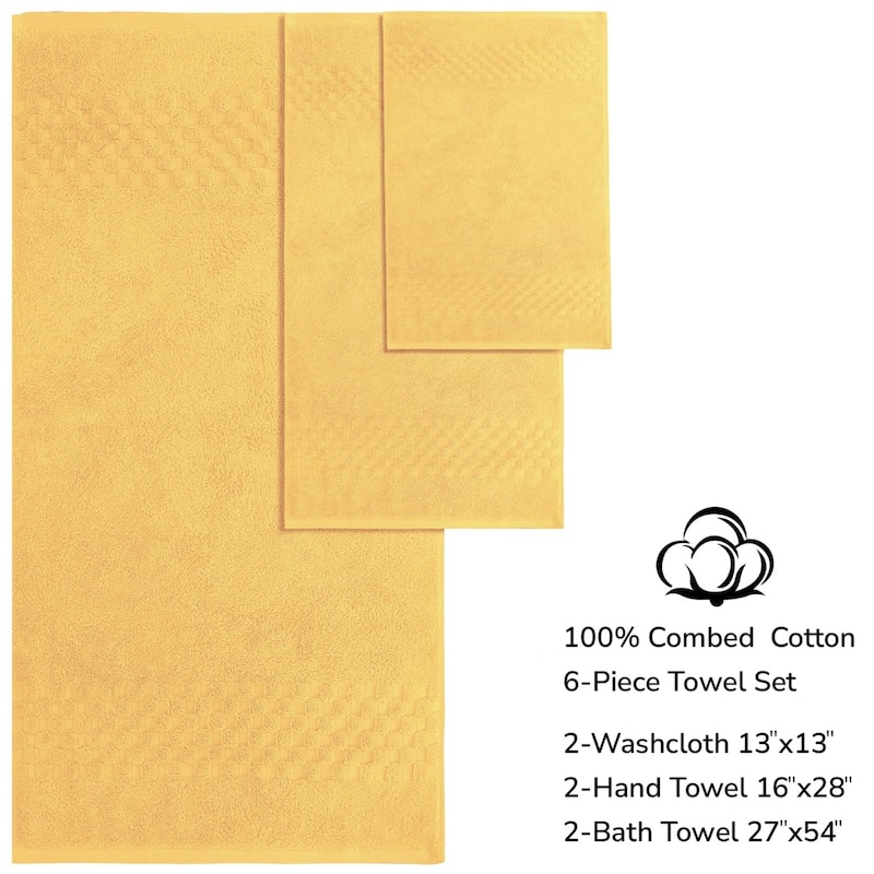 Feather and Stitch NY 650 GSM Premium Cotton 6 Piece Towel Set Super Absorbent Quick Dry Spa Quality