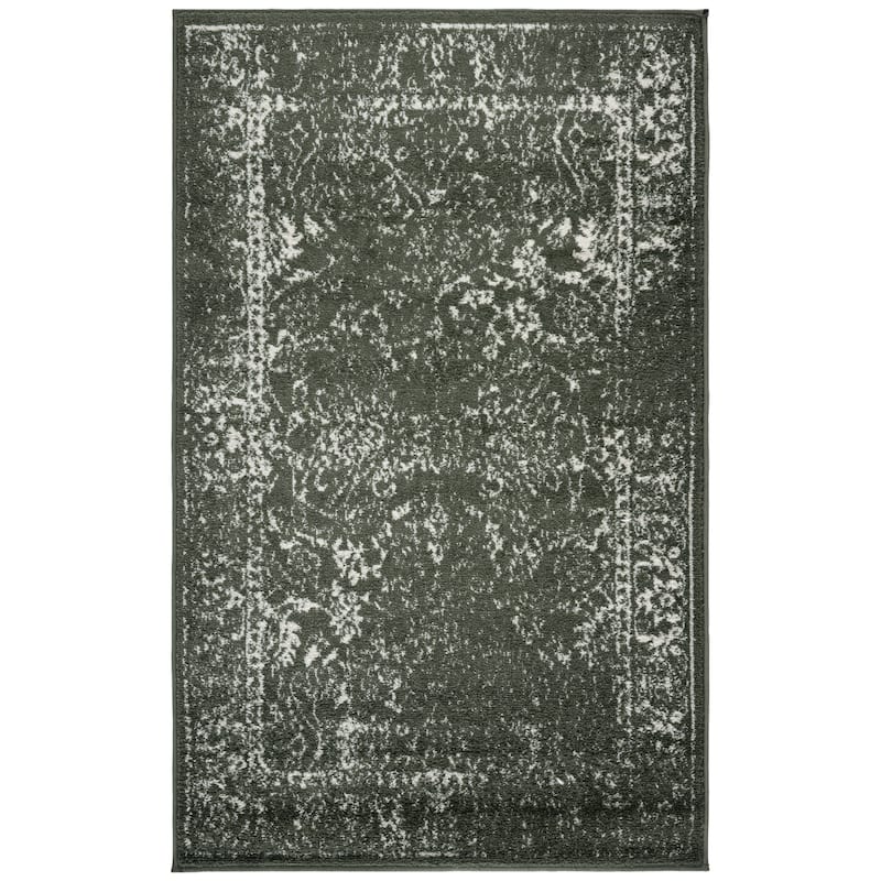 SAFAVIEH Adirondack Riin Rustic Shabby Chic Distressed Rug - 3' x 5' - Dark Green/Ivory