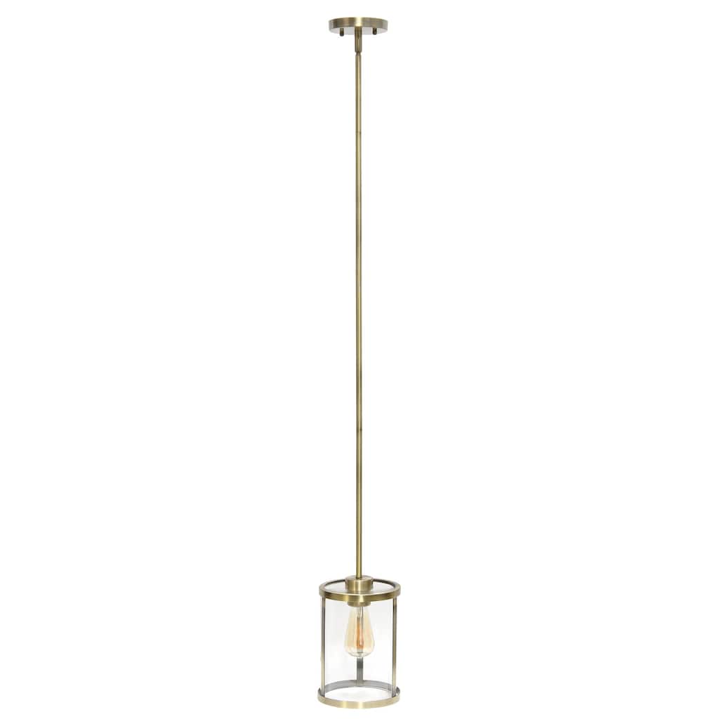 Craftsman 9.25" 1-Light Pendant - Antique Brass Metal & Glass - Kitchen Island Foyer Lighting - 9.5