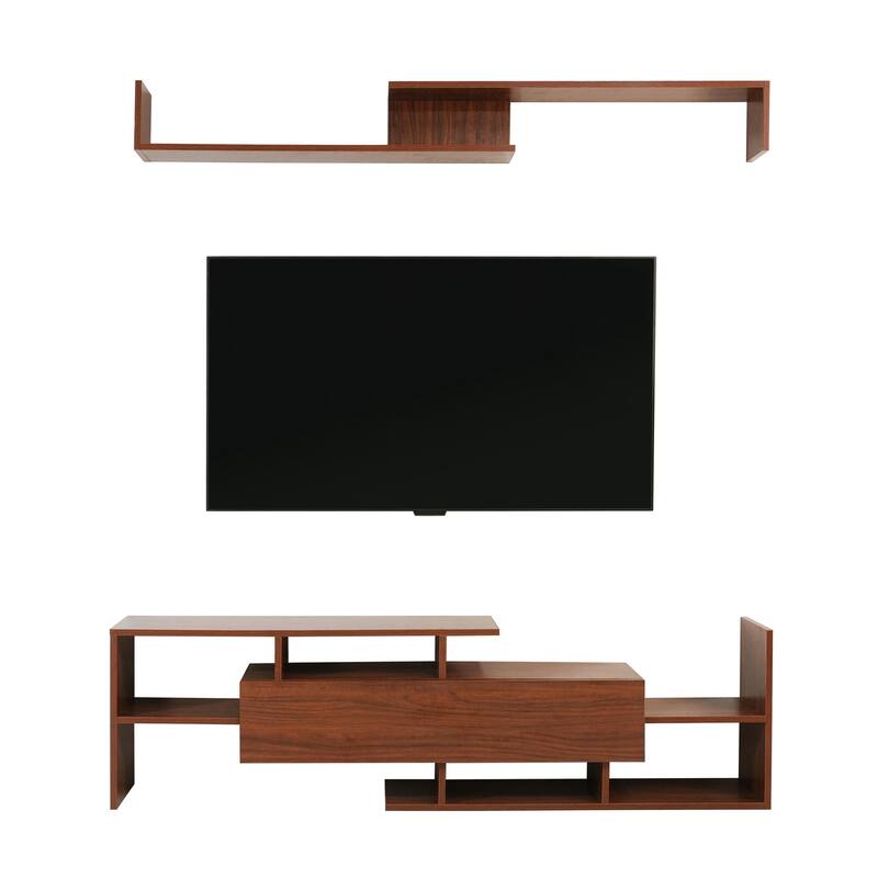 Surrey 60.2'' 2 Pc 1-Drawer Floating TV Stand Media Console with Open Shelves
