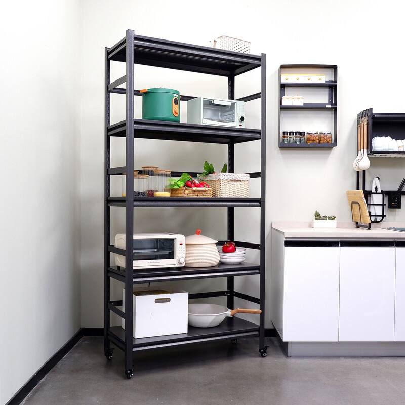 5-Tier Metal Shelving Unit Adjustable with Wheels 1750LBS Capacity
