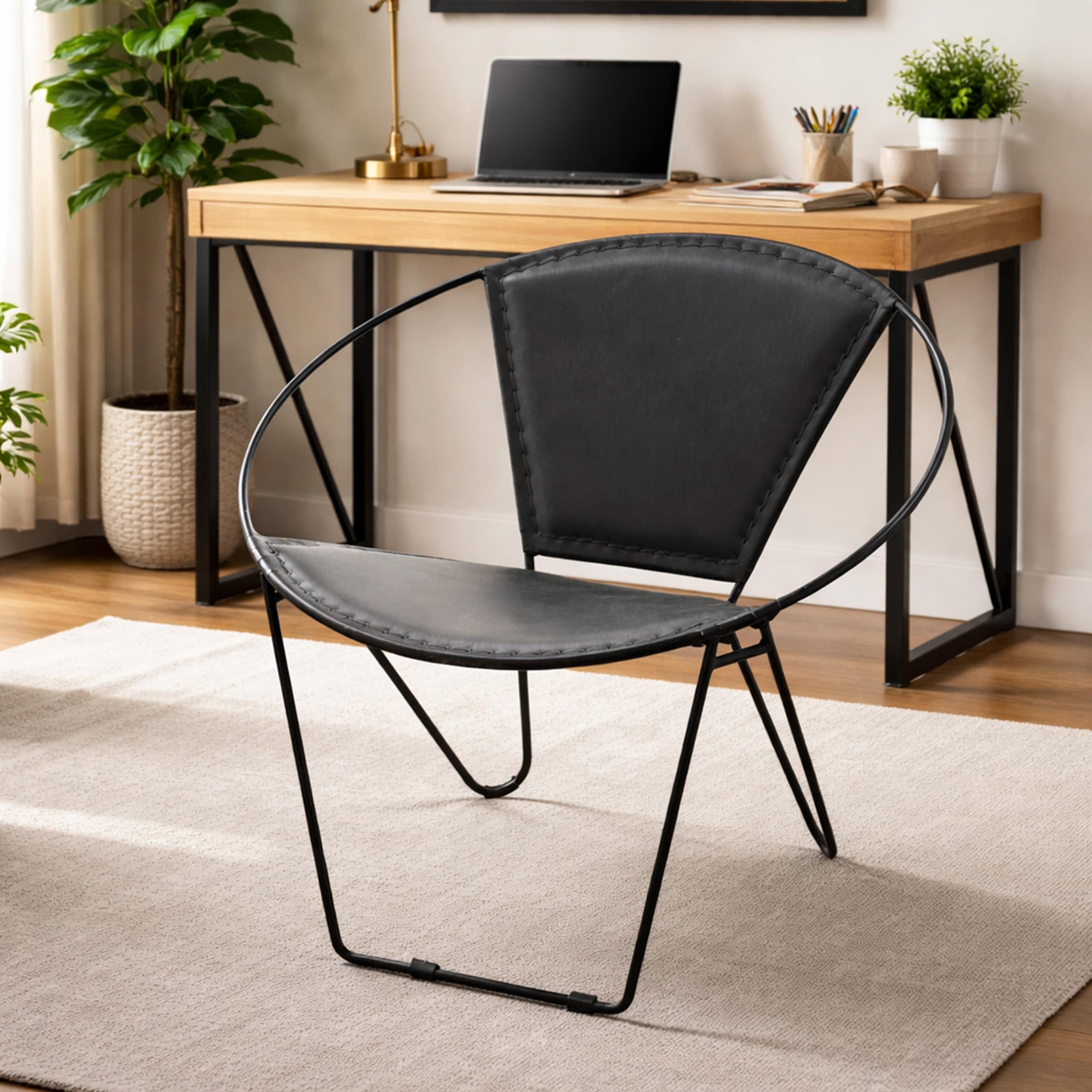 StyleCraft Arcline Leather Accent Chair - Black
