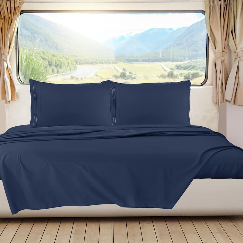 Empyrean Hotel Luxury 6 Piece Sheet Set - Super Soft Bedding Sheets & Pillowcases - Short Queen - Navy Blue