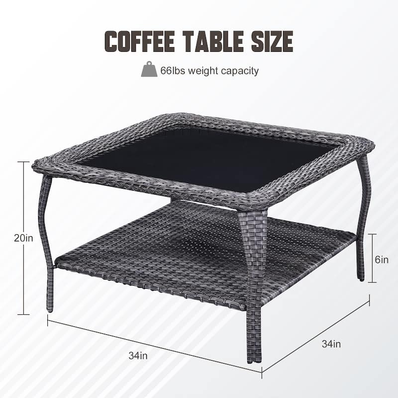 Stylish Outdoor Wicker Coffee Table with Glass Top