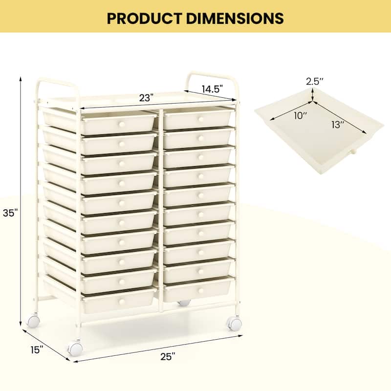 Gymax 20 Drawers Rolling Storage Cart Art Craft Organizer on Wheels
