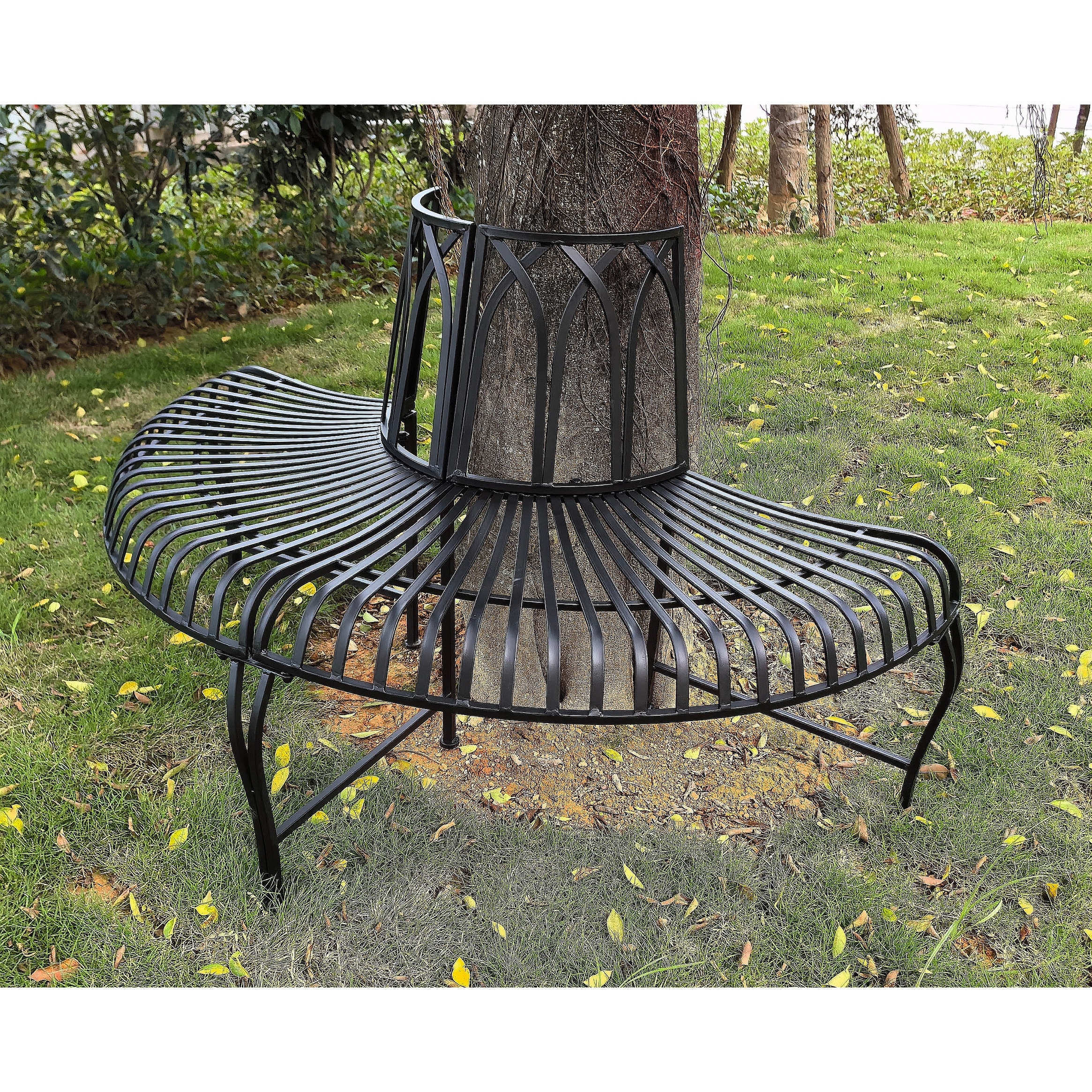 Black Tree Wrap Garden Bench Semi-Circle