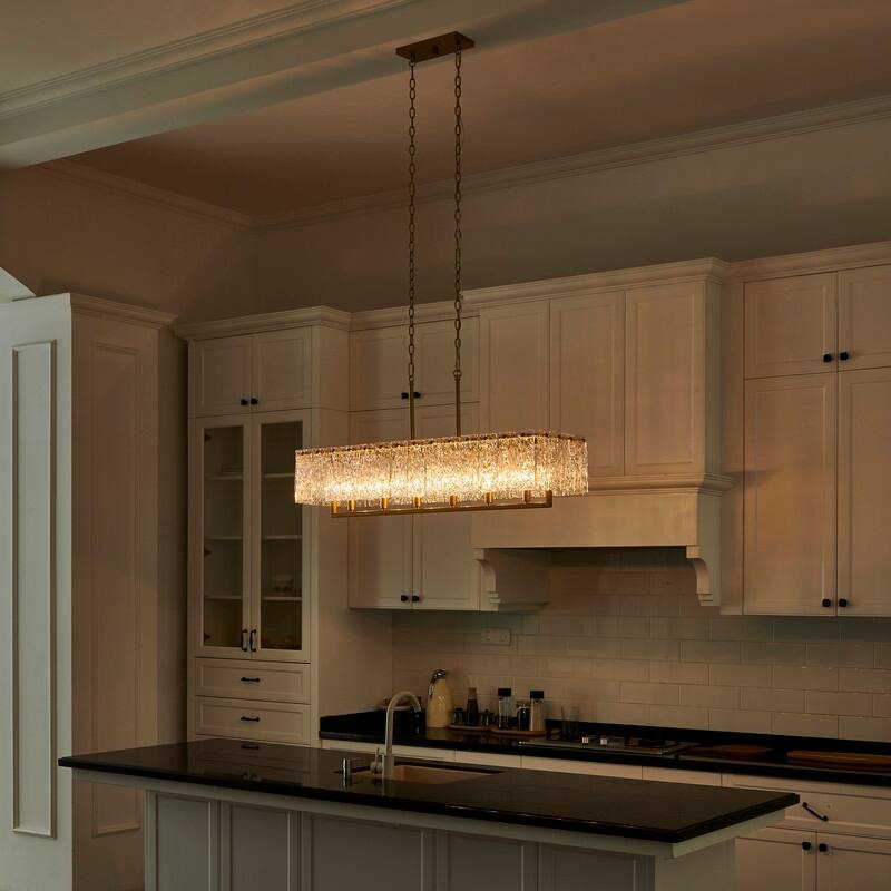 KAWOTI 41.75” Wide 6-light Rectangle Glass Kitchen Island Pendant - L 41.75" * W 12.75" * H 22.6"
