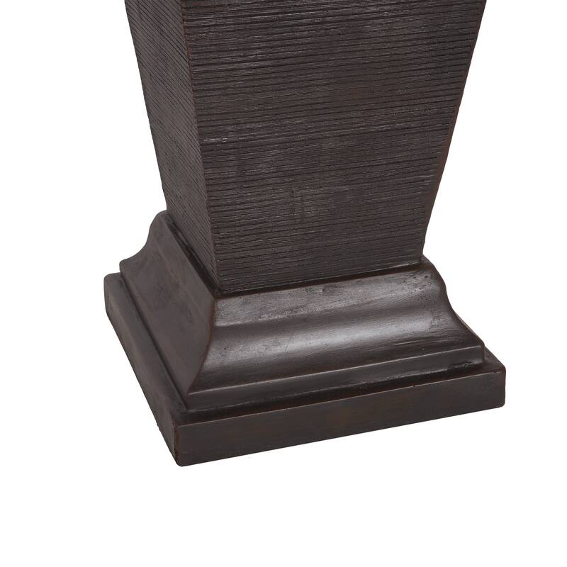 35.5"H Dark Brown Concrete Tall Column Fountain-LED Light Retro Outdoor Oasis, Durable Decor Feature