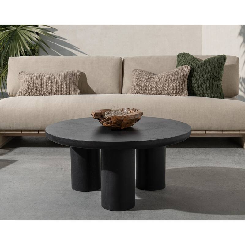 Classic Home Anzio Indoor Outdoor Coffee Table in Black Concrete - Black