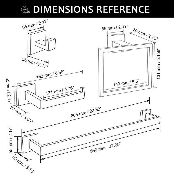 dimension image slide 4 of 5, PROOX 5 Piece Bathroom Hardware Sets