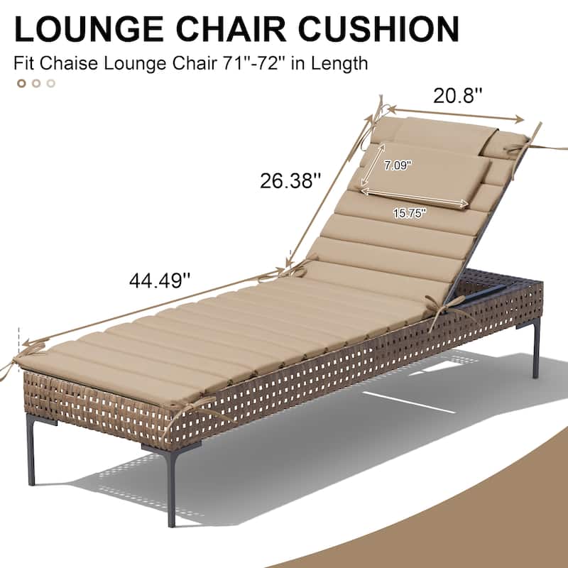 Outdoor Chaise Lounge Cushion Quilted Patio Sun Lounger Pad with Straps