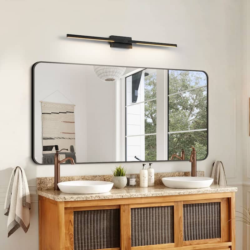 25" Modern Black/Gold LED Wall Sconce - 12W 3000K Warm Light, Linear Fixture for Bedroom & Hallway