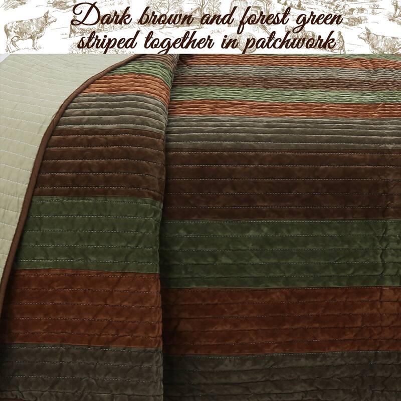 Cozy Line Rhett Brown Green Stripe Reversible Quilt Bedding Set