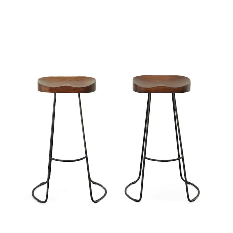 HomeRoots Set of Two 31" Chestnut And Black Steel Backless Bar Height Bar Chairs