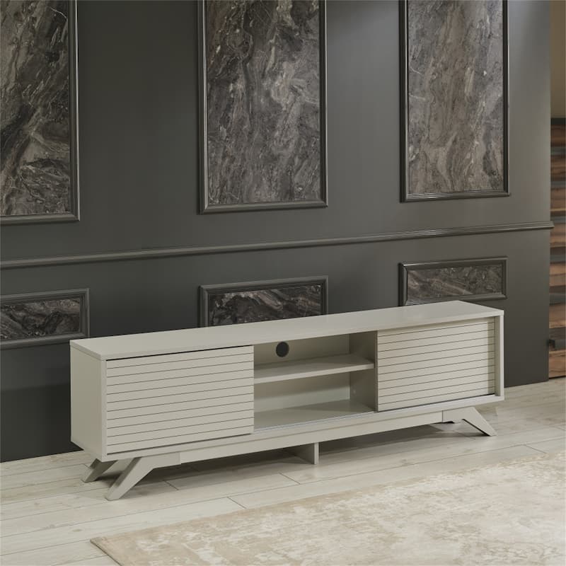 TV Stand Wooden TV Cabinet Media Entertainment with 2 Closet Spaces - Grey