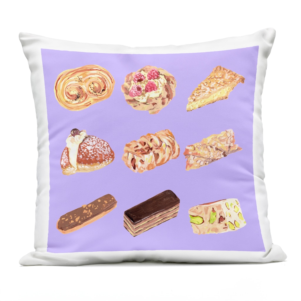 Stupell Bakery Goods on Purple Printed Outdoor Throw Pillow Design by Melissa Wang